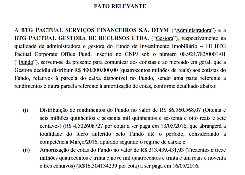 Fato Relevante para Fundos de Investimento